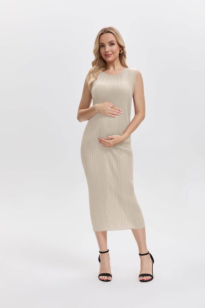 Pleats Please By Issey Miyake Pleated Midi Dress Maternity Friendly-Off White