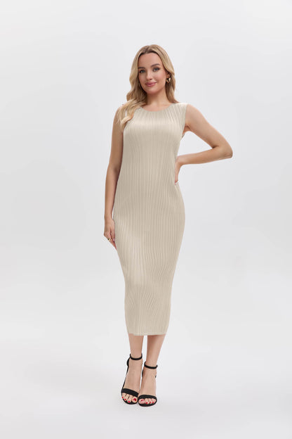 Pleats Please By Issey Miyake Pleated Midi Dress Maternity Friendly-Off White