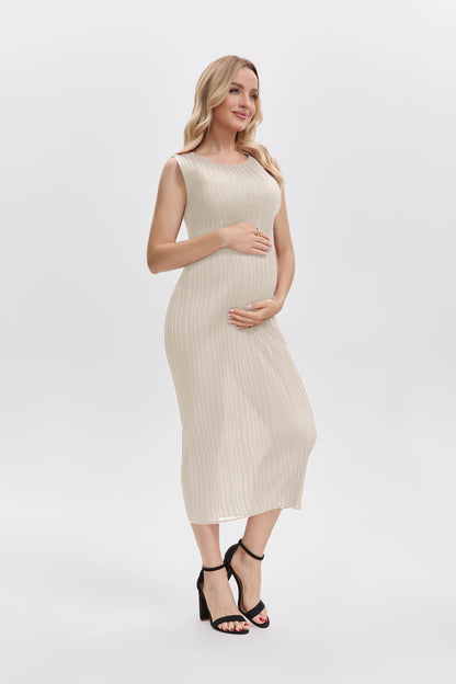 Pleats Please By Issey Miyake Pleated Midi Dress Maternity Friendly-Off White